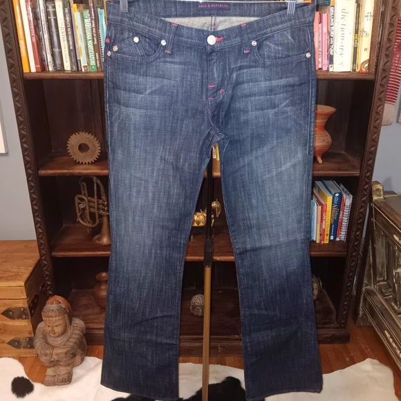 Rock & Republic Vintage Women's Blue Jeans with Pink Accents - Picture 2 of 11